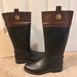 BANANA REPUBLIC Tall Rain Boots Dark Brown Waterproof Lined Womens 8M